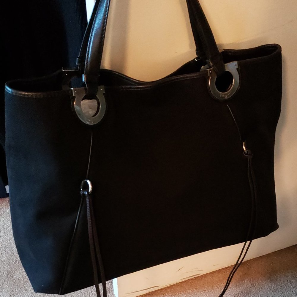 Awesome! Ferragamo Large Tote Handbag/ Black Fabric/Good Condition $1,350.00.